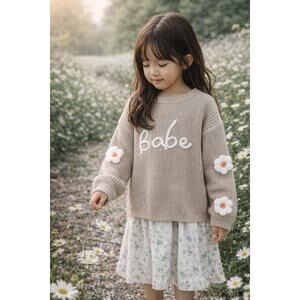 Always Blooming Babe 3D Daisy Slouchy Soft Knit Oversized Sweater 4T